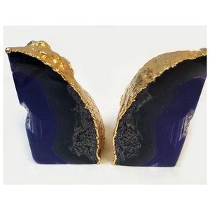 Geode Bookends Gemstone Gold-Tone Edges